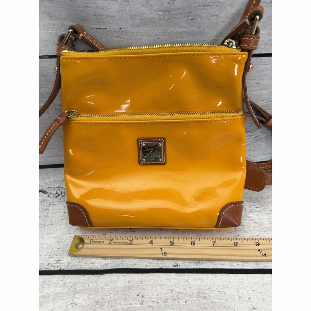 Dooney & Bourke Crossbody Bag Womens Small Yellow Brown Trim Double Zip - Picture 3 of 10